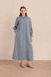 Lacivert Önden Fermuarlı Tencel Cotton Ferace - 5