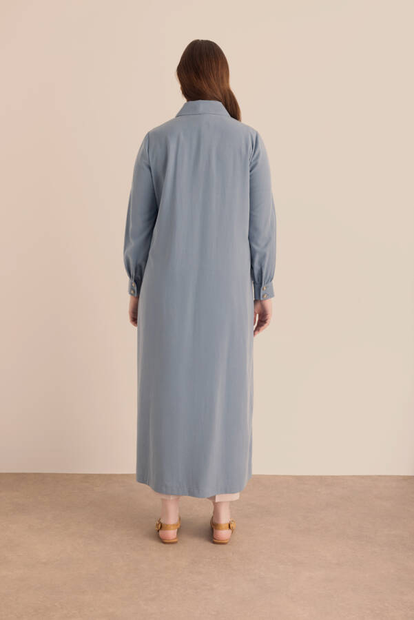 Lacivert Önden Fermuarlı Tencel Cotton Ferace - 7