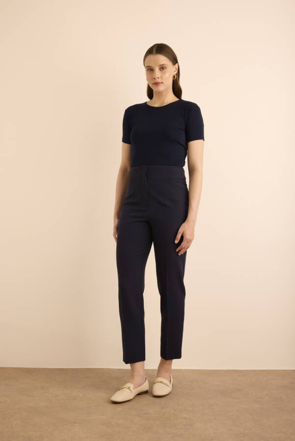 Lacivert Önü Cep Detaylı Dokuma Pantolon - Aker