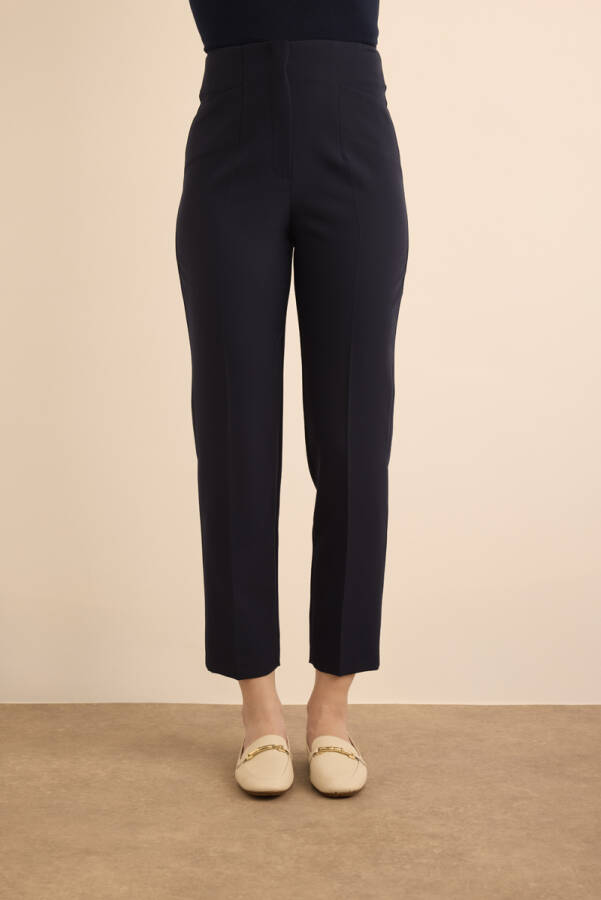 Lacivert Önü Cep Detaylı Dokuma Pantolon - 2