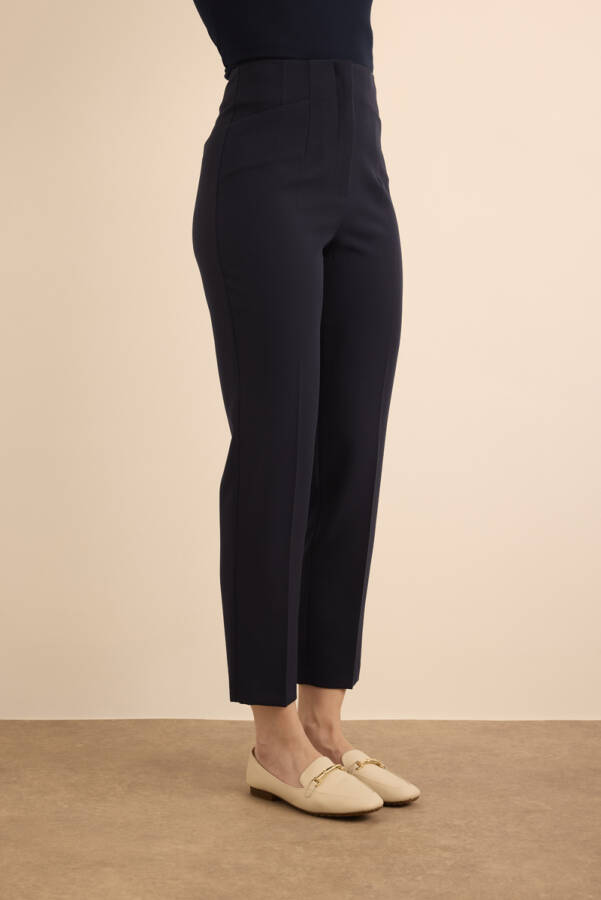 Lacivert Önü Cep Detaylı Dokuma Pantolon - 3