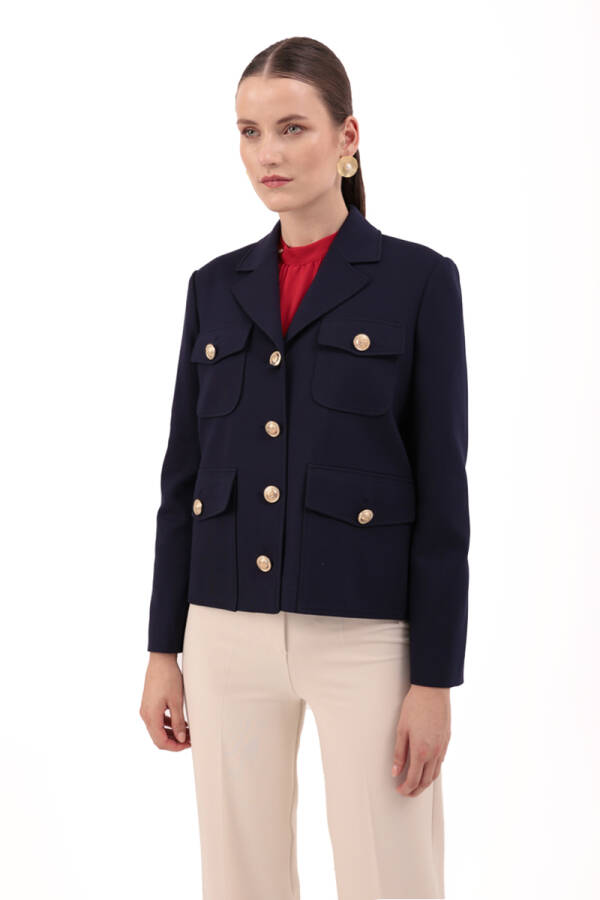 Lacivert Örme Kısa Ceket - Aker (1)