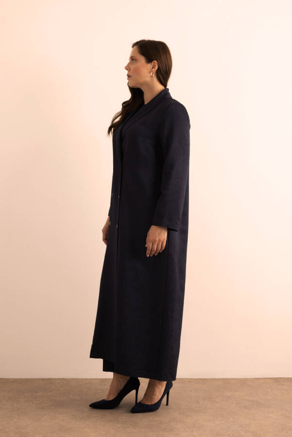 Lacivert Özel Dokuma Kumaştan Viscon İçerikli Pardösü - 4