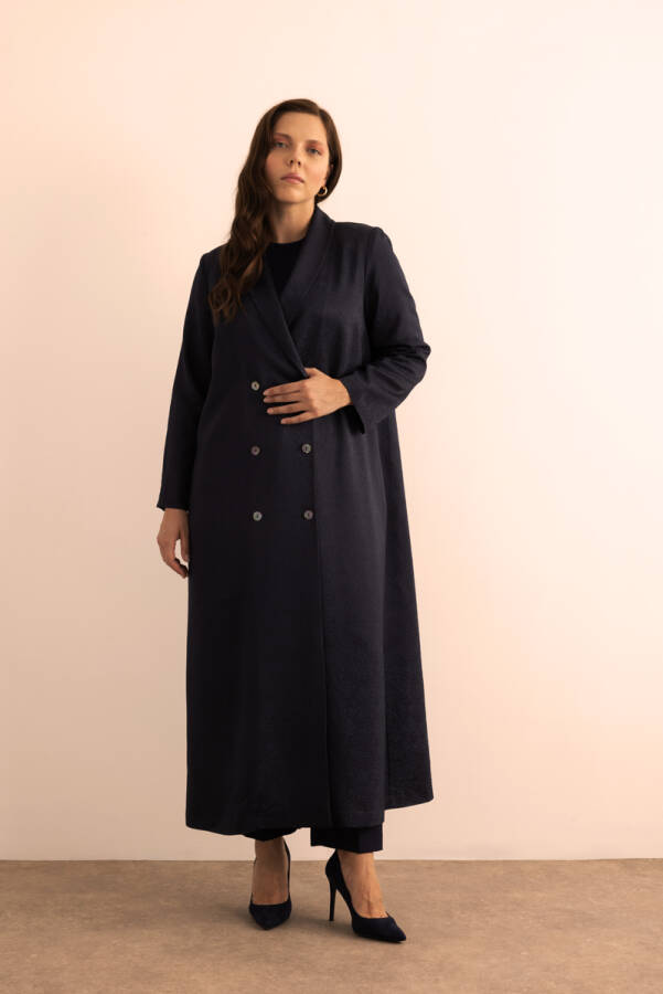 Lacivert Özel Dokuma Kumaştan Viscon İçerikli Pardösü - 6