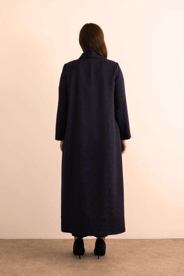 Lacivert Özel Dokuma Kumaştan Viscon İçerikli Pardösü - 7