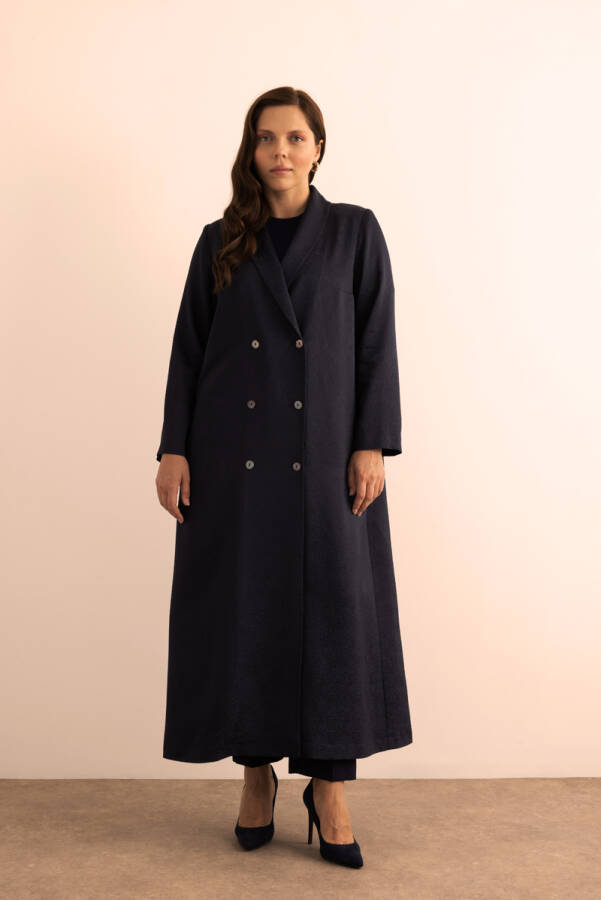 Lacivert Özel Dokuma Kumaştan Viscon İçerikli Pardösü - Aker