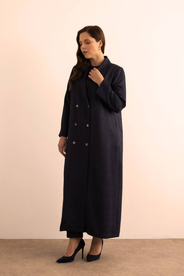 Lacivert Özel Dokuma Kumaştan Viscon İçerikli Pardösü - Aker (1)