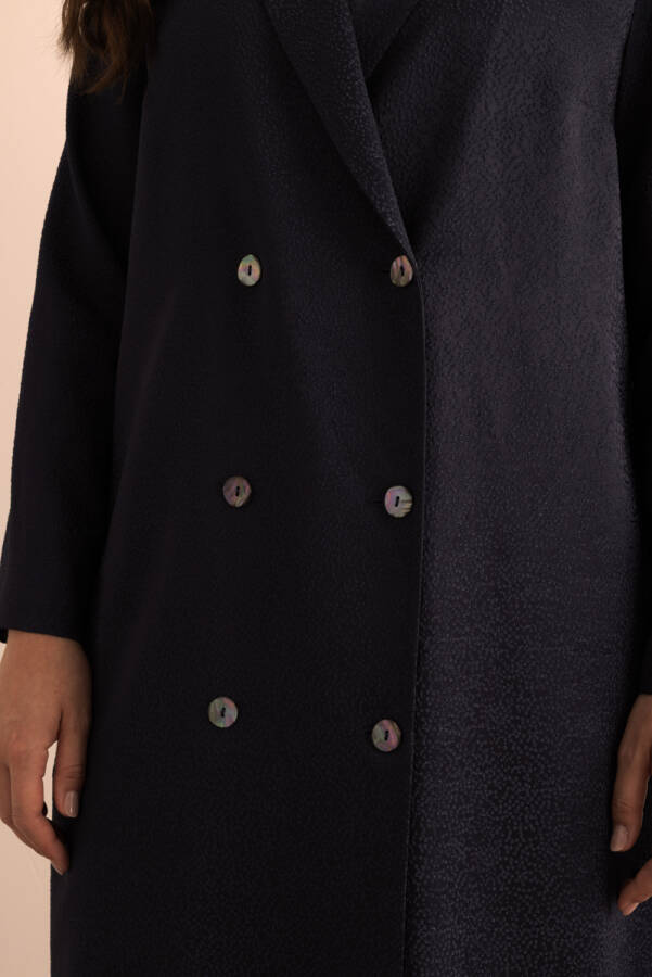 Lacivert Özel Dokuma Kumaştan Viscon İçerikli Pardösü - 5