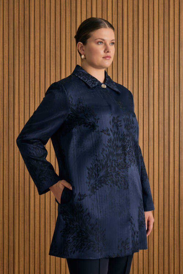 Lacivert Özel Jakar Dokuma Viscon Kumaş Kap - 3