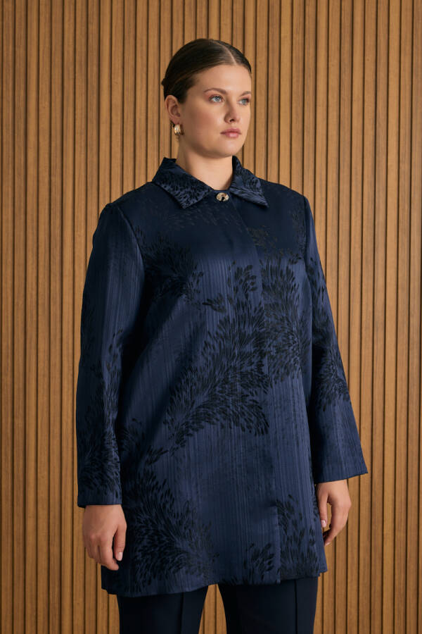 Lacivert Özel Jakar Dokuma Viscon Kısa Kap - Aker (1)