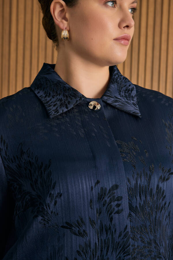 Lacivert Özel Jakar Dokuma Viscon Kısa Kap - 5