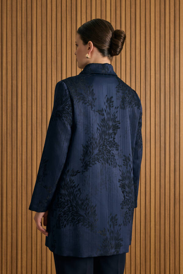 Lacivert Özel Jakar Dokuma Viscon Kısa Kap - 6