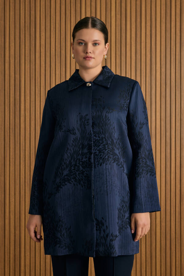 Lacivert Özel Jakar Dokuma Viscon Kumaş Kap - 4