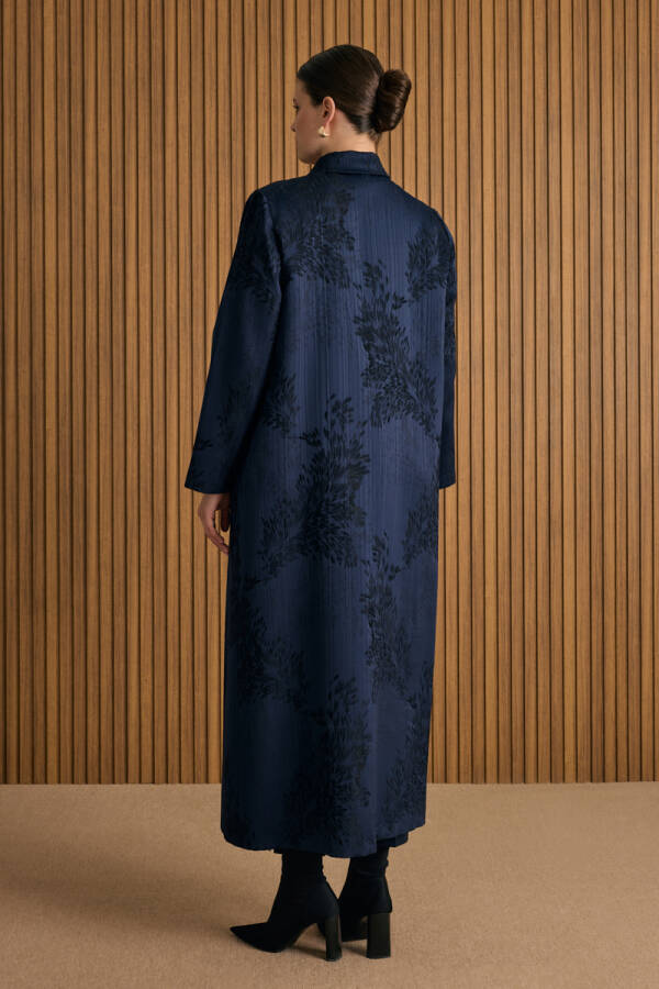 Lacivert Özel Jakar Dokuma Viscon Kumaş Kap - 6