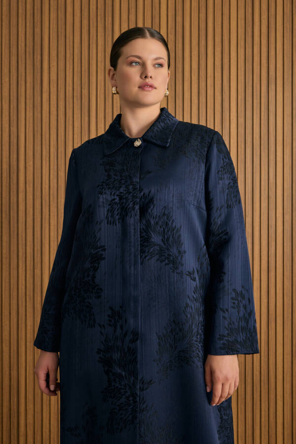 Lacivert Özel Jakar Dokuma Viscon Kumaş Kap - 1