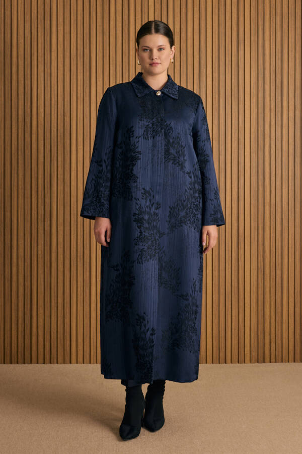 Lacivert Özel Jakar Dokuma Viscon Kumaş Kap - 2