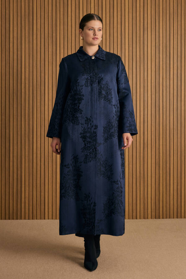 Lacivert Özel Jakar Dokuma Viscon Kumaş Kap - 4