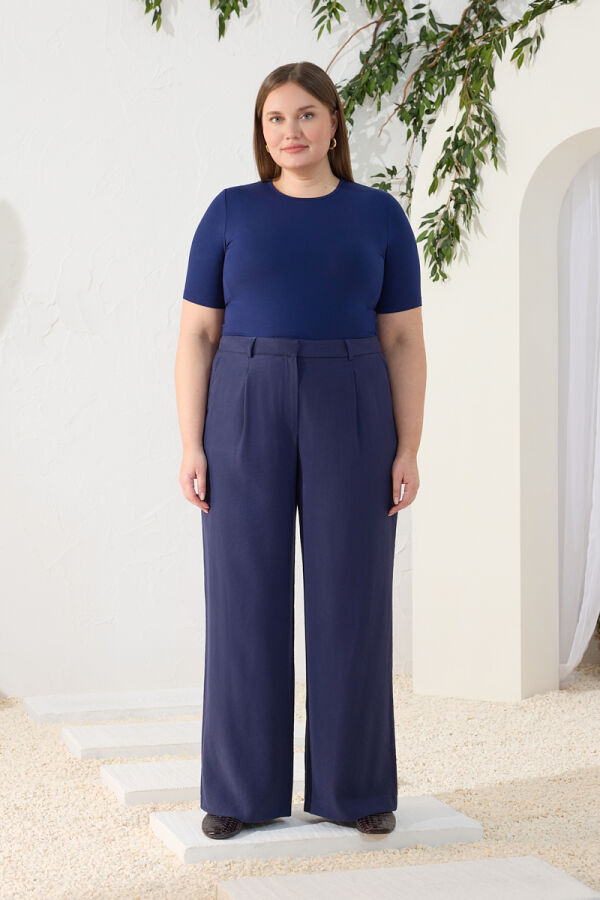 Lacivert Pileli Pantolon - 3