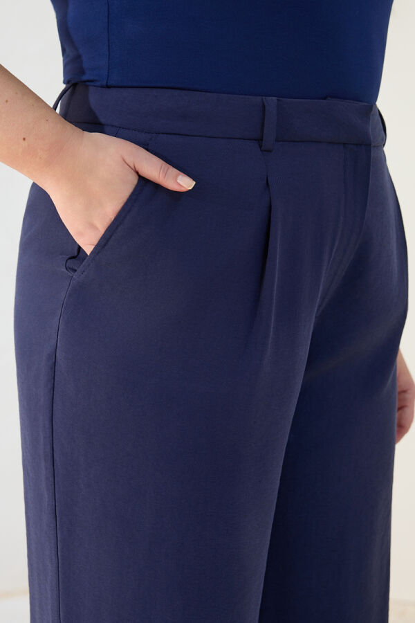Lacivert Pileli Pantolon - 5