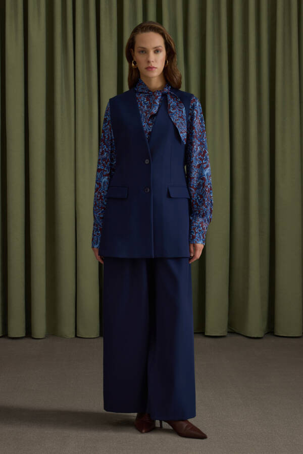 Lacivert Pileli Pantolon - Aker