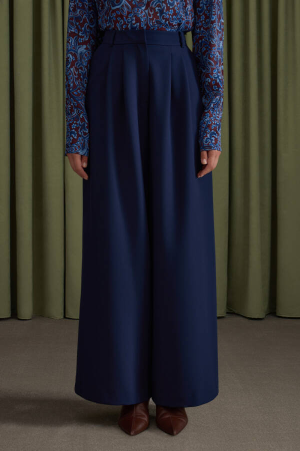 Lacivert Pileli Pantolon - 3
