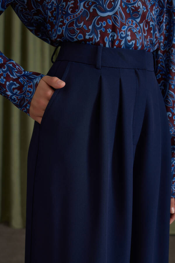 Lacivert Pileli Pantolon - 5