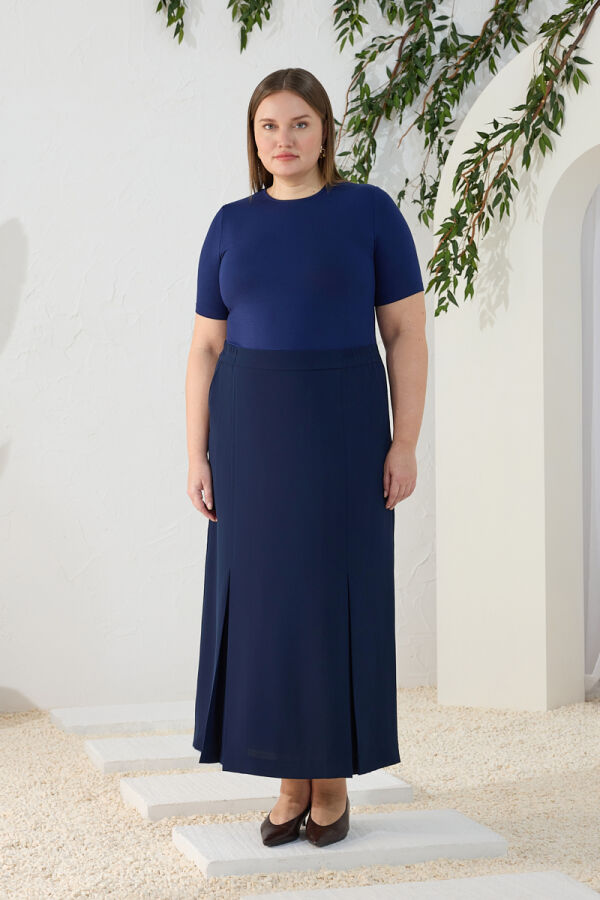 Lacivert Pilikaşe Detaylı Klasik Etek - 2