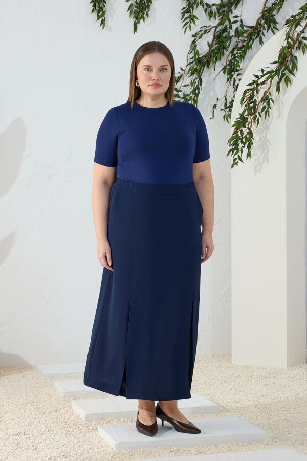 Lacivert Pilikaşe Detaylı Klasik Etek - 3