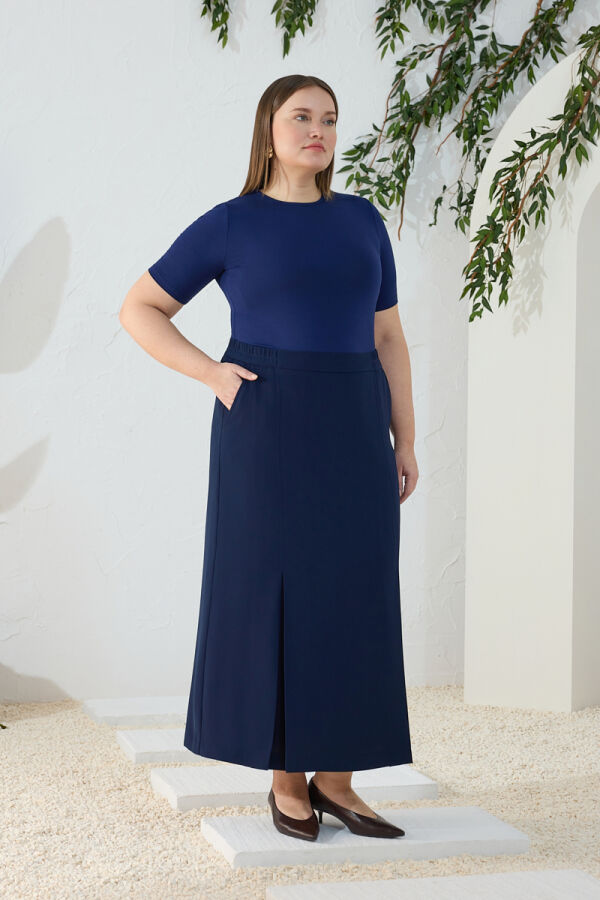 Lacivert Pilikaşe Detaylı Klasik Etek - 4