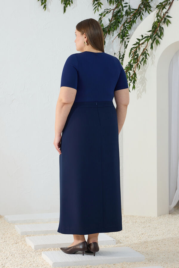 Lacivert Pilikaşe Detaylı Klasik Etek - 6
