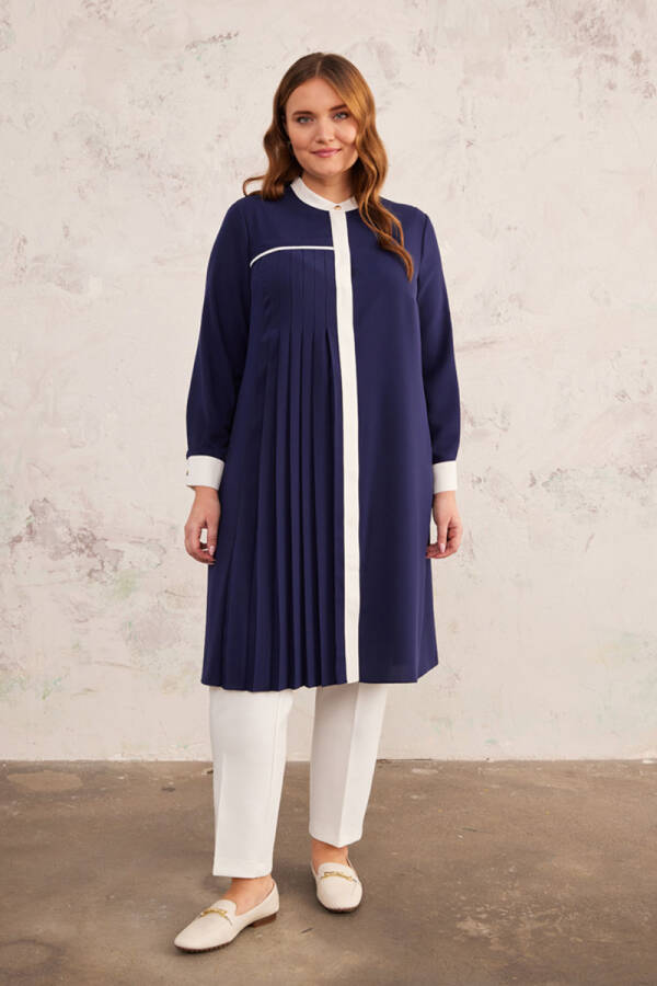 Lacivert Pilise Detaylı Tunik - 1