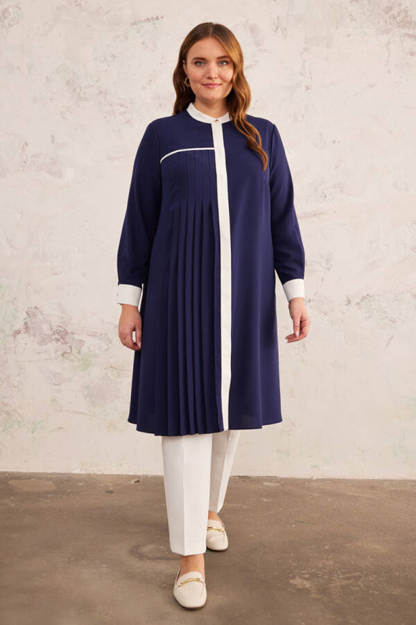 Lacivert Pilise Detaylı Tunik - 2