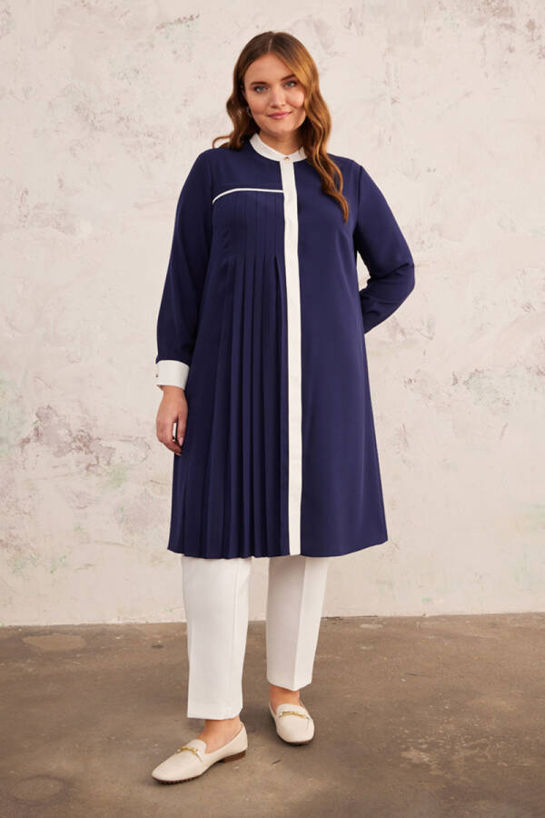 Lacivert Pilise Detaylı Tunik - 3