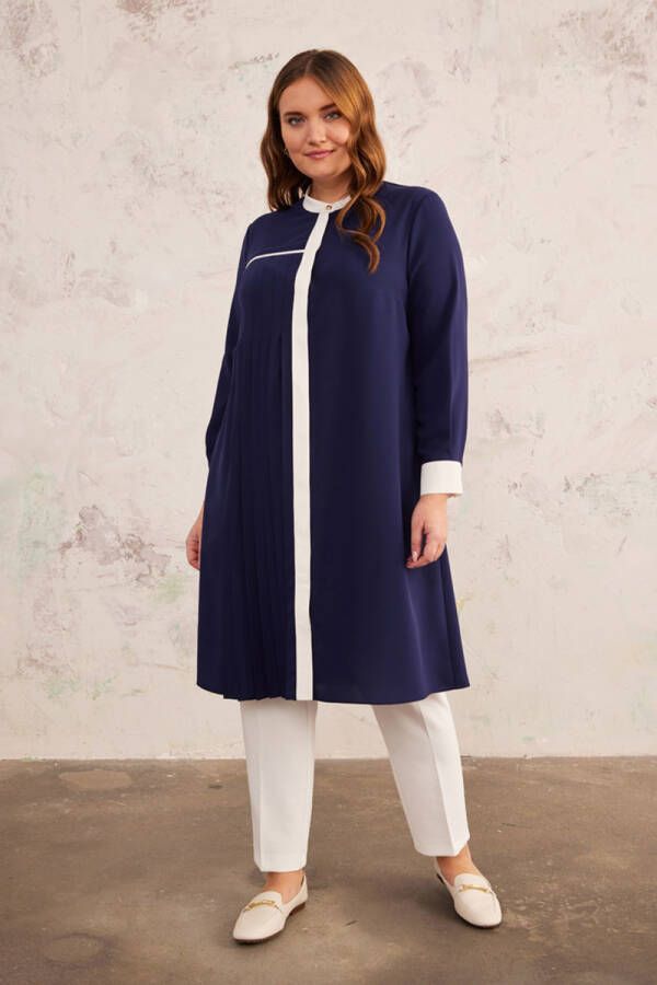 Lacivert Pilise Detaylı Tunik - 4