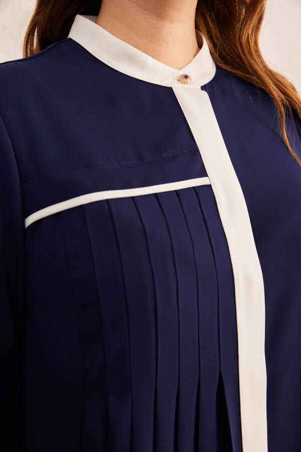 Lacivert Pilise Detaylı Tunik - 5