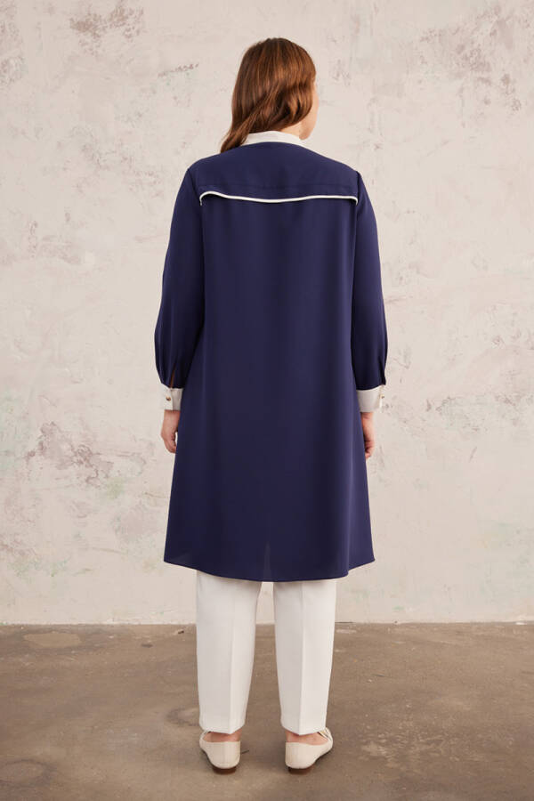 Lacivert Pilise Detaylı Tunik - 6