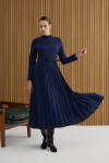 Lacivert Piliseli Elbise - 1