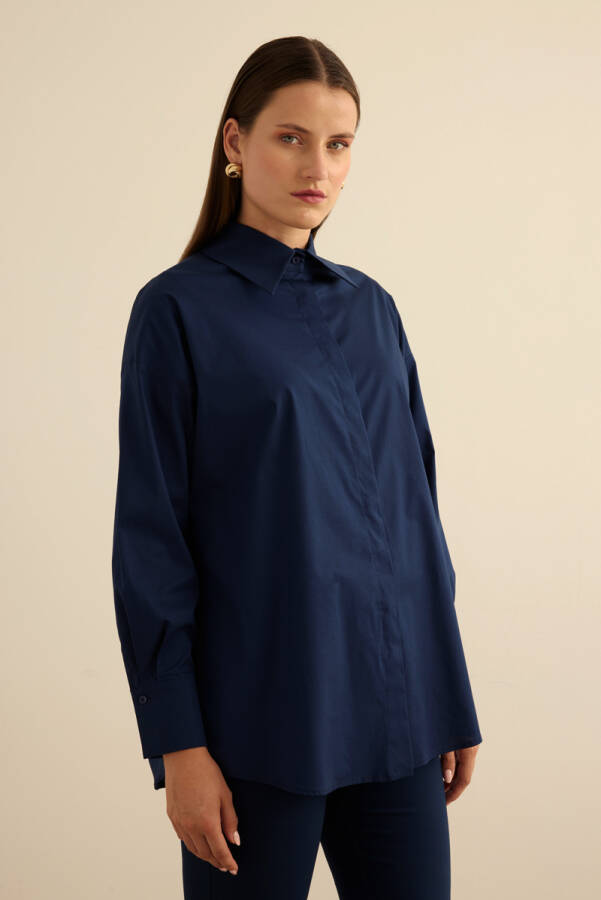 Lacivert Rahat Form Cotton Gömlek - 5