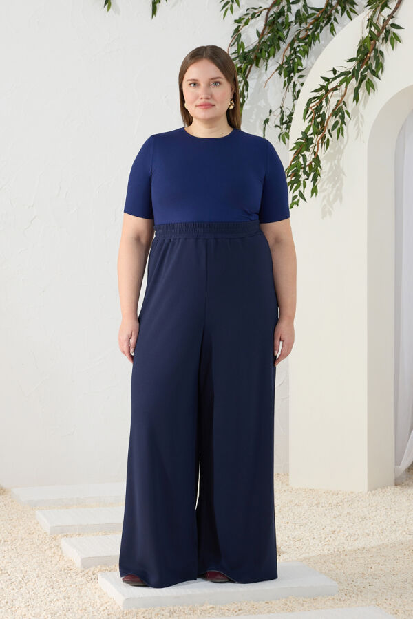 Lacivert Rahat Giyim Beli Lastikli Pantolon Etek - Aker (1)
