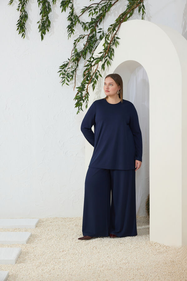 Lacivert Rahat Giyim Beli Lastikli Pantolon Etek - Aker