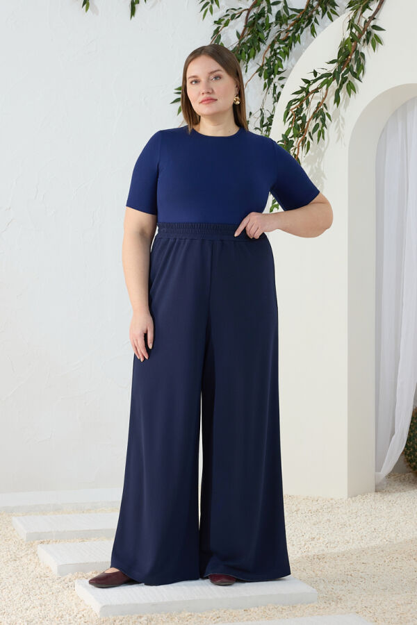 Lacivert Rahat Giyim Beli Lastikli Pantolon Etek - 3