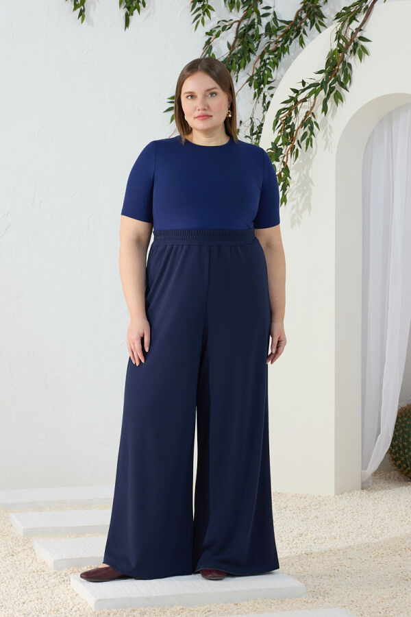 Lacivert Rahat Giyim Beli Lastikli Pantolon Etek - 4