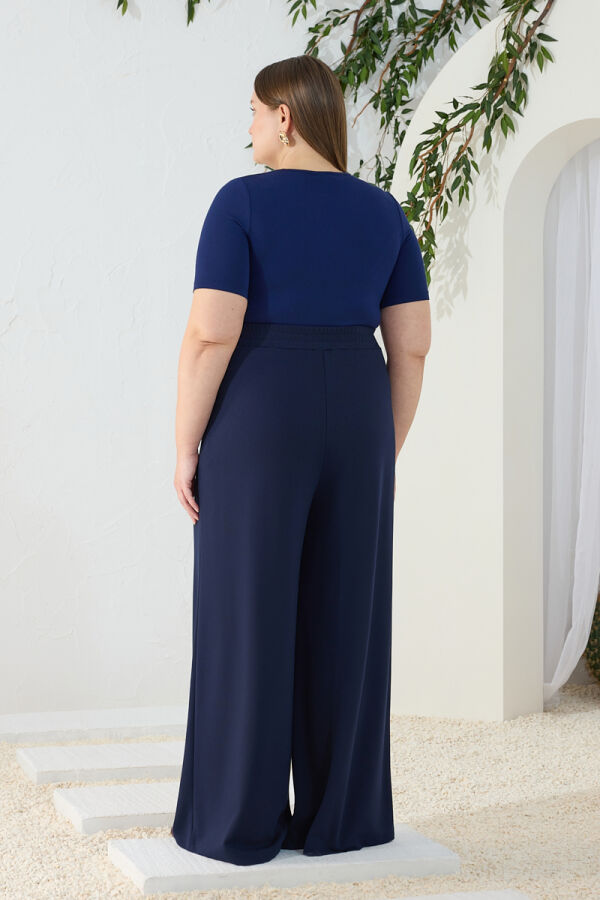 Lacivert Rahat Giyim Beli Lastikli Pantolon Etek - 6