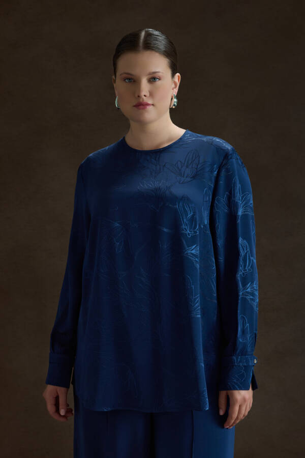 Lacivert Rayon Viscon Bluz - Aker