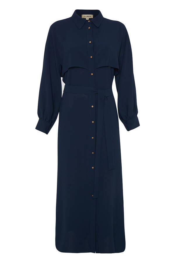 Lacivert Rüzgarlık Detaylı Dokulu Elbise - 1