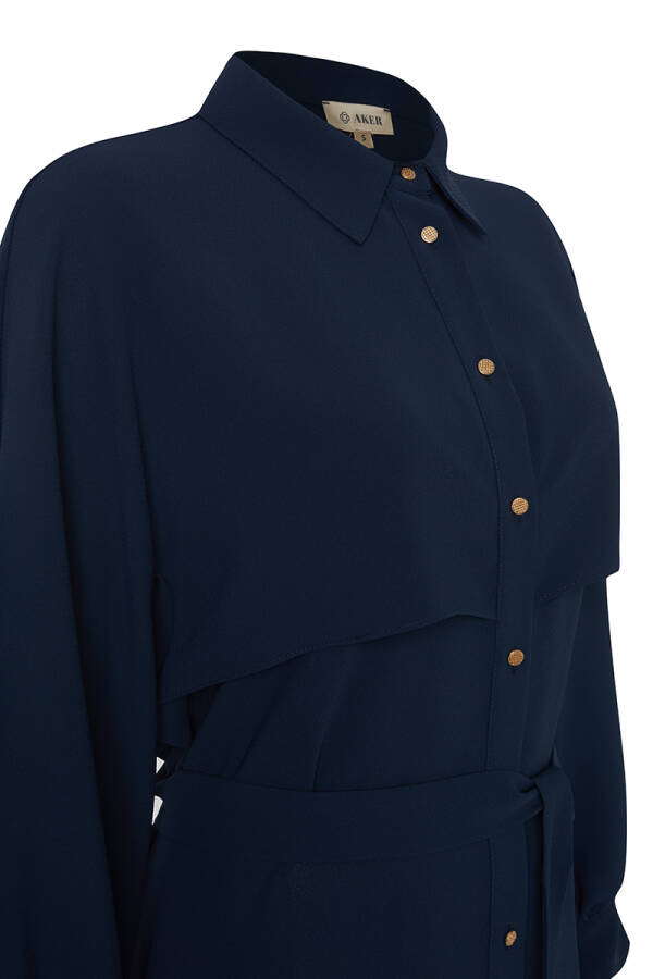 Lacivert Rüzgarlık Detaylı Dokulu Elbise - 2