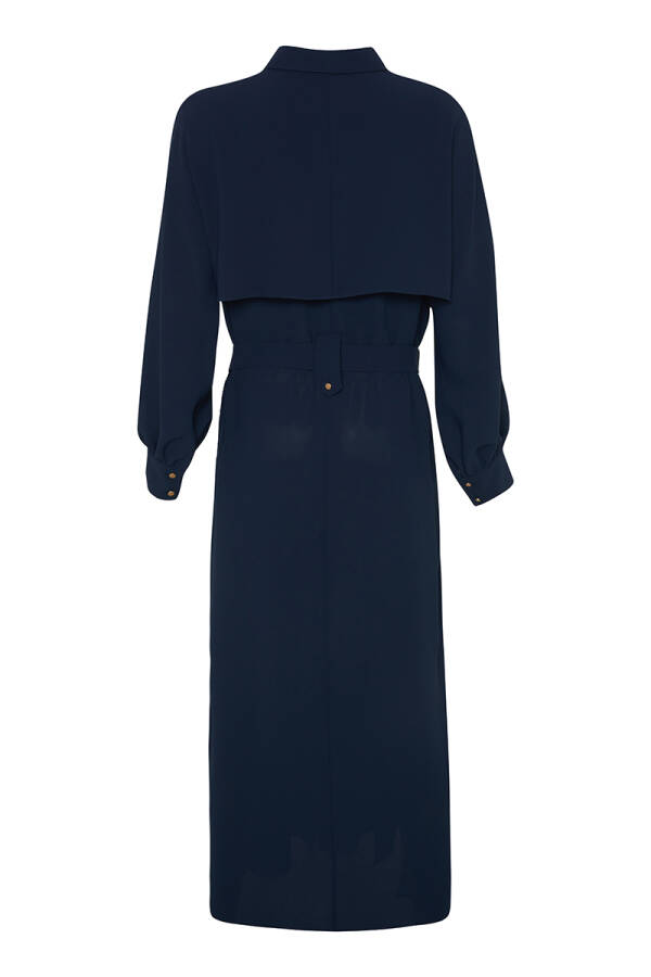 Lacivert Rüzgarlık Detaylı Dokulu Elbise - 3