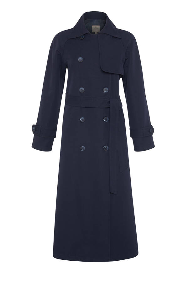 Lacivert Rüzgarlık Detaylı Kruvaze Kapama Trençkot - Aker