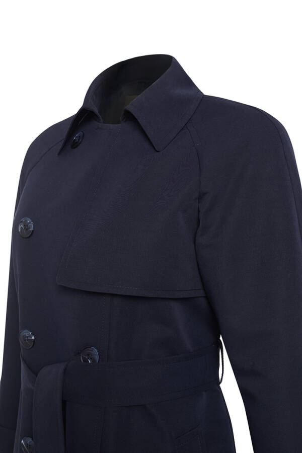 Lacivert Rüzgarlık Detaylı Kruvaze Kapama Trençkot - Aker (1)