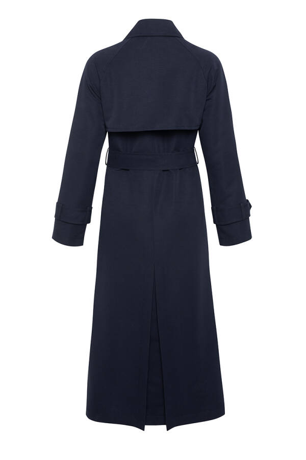 Lacivert Rüzgarlık Detaylı Kruvaze Kapama Trençkot - 3